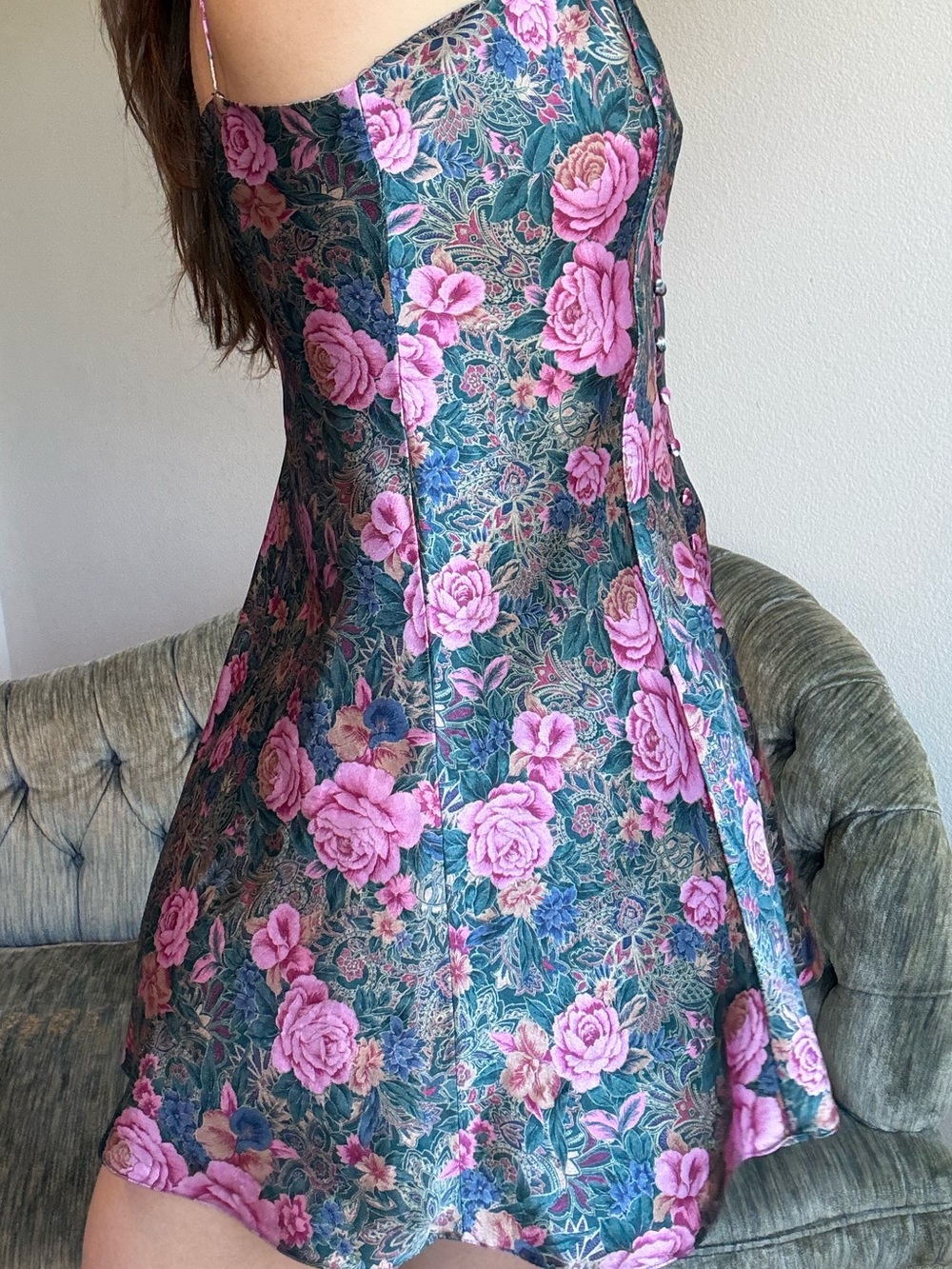 Victoria's Secret 80s Floral Mini Dress Small Button Front Gold Label - Picture 9 of 13